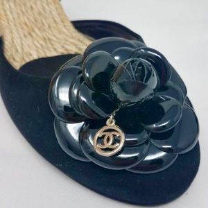 CHANEL Camellia CC Charm Espadrilles Wedge Slingback